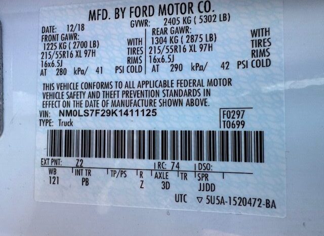 
								2019 Ford Transit Connect XLT Cargo Van full									