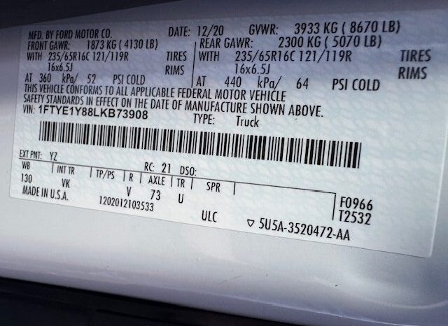 
								2020 Ford Transit 150 Cargo Van full									